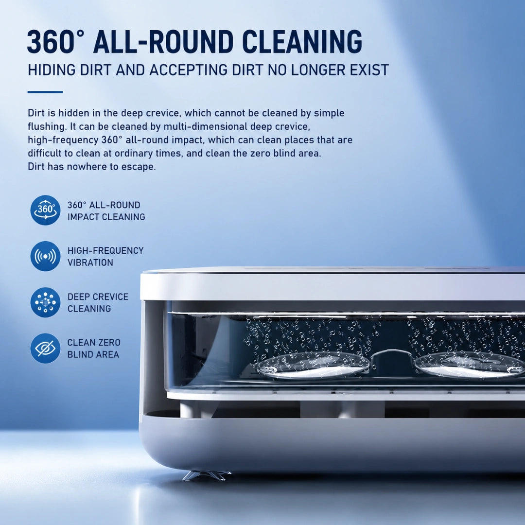 Cleanmate™ Ultrasonic Cleaner 48KHz with RGB Lights for Eyeglasses, Rings, Watches, Dentures