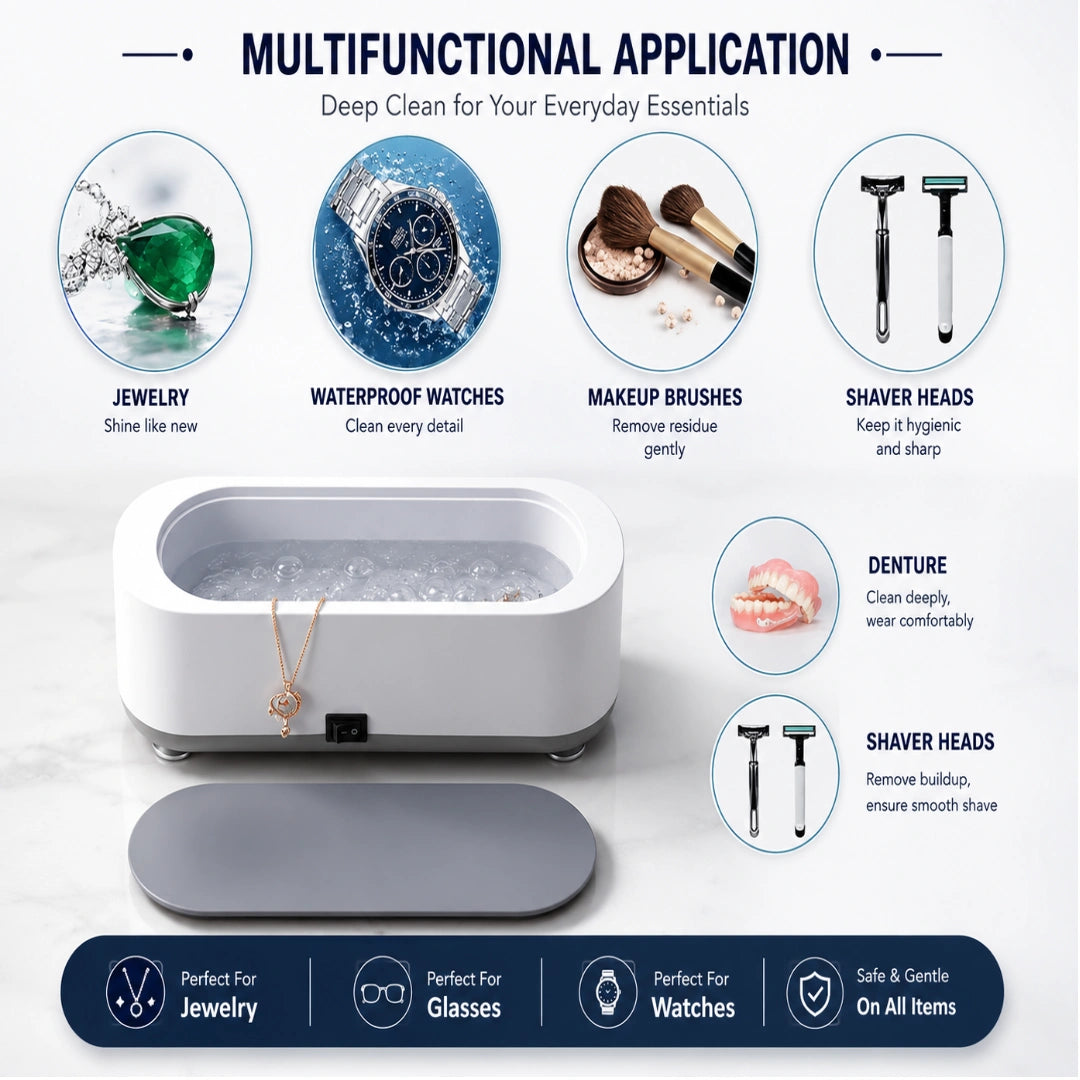 Cleanmate™ Ultrasonic Cleaner 48KHz with RGB Lights for Eyeglasses, Rings, Watches, Dentures
