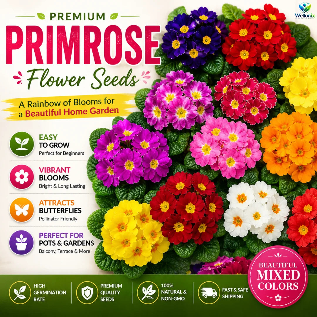 Premium Primrose Flower Seeds – Mixed Colors(200+ Seeds) | FREE Gardening Gift Included 🎁