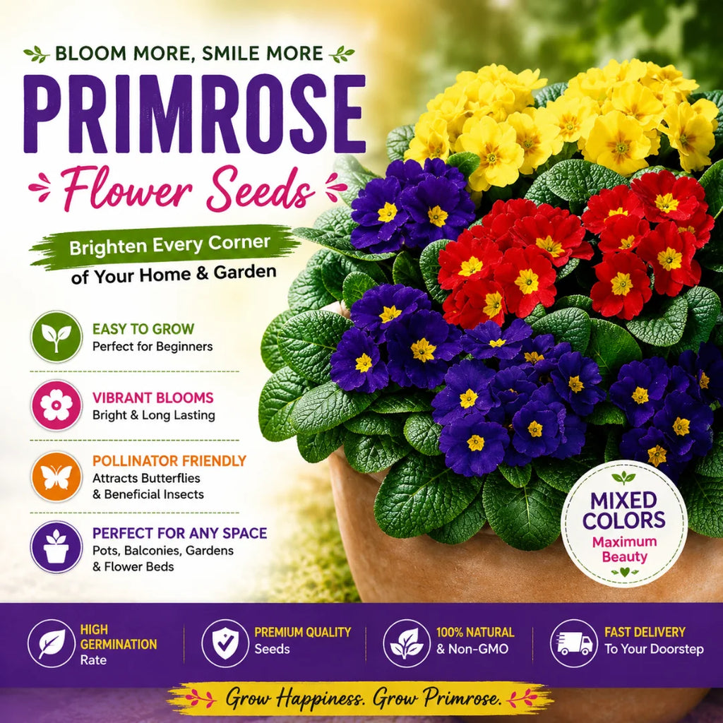 Premium Primrose Flower Seeds – Mixed Colors(200+ Seeds) | FREE Gardening Gift Included 🎁