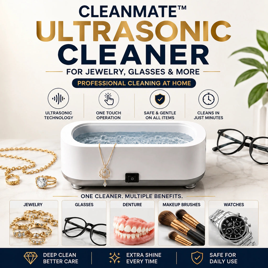 Cleanmate™ Ultrasonic Cleaner 48KHz with RGB Lights for Eyeglasses, Rings, Watches, Dentures